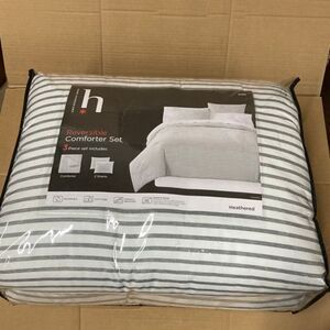 Home Expressions Grey Heathered Stripe Reversible King Set
